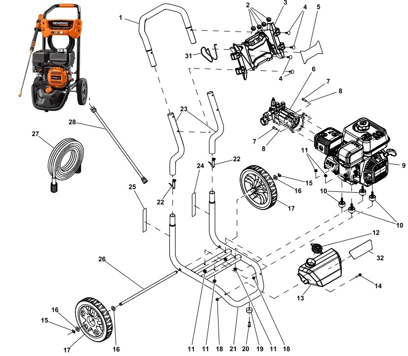 generac 0065490 Power Washer repair Parts